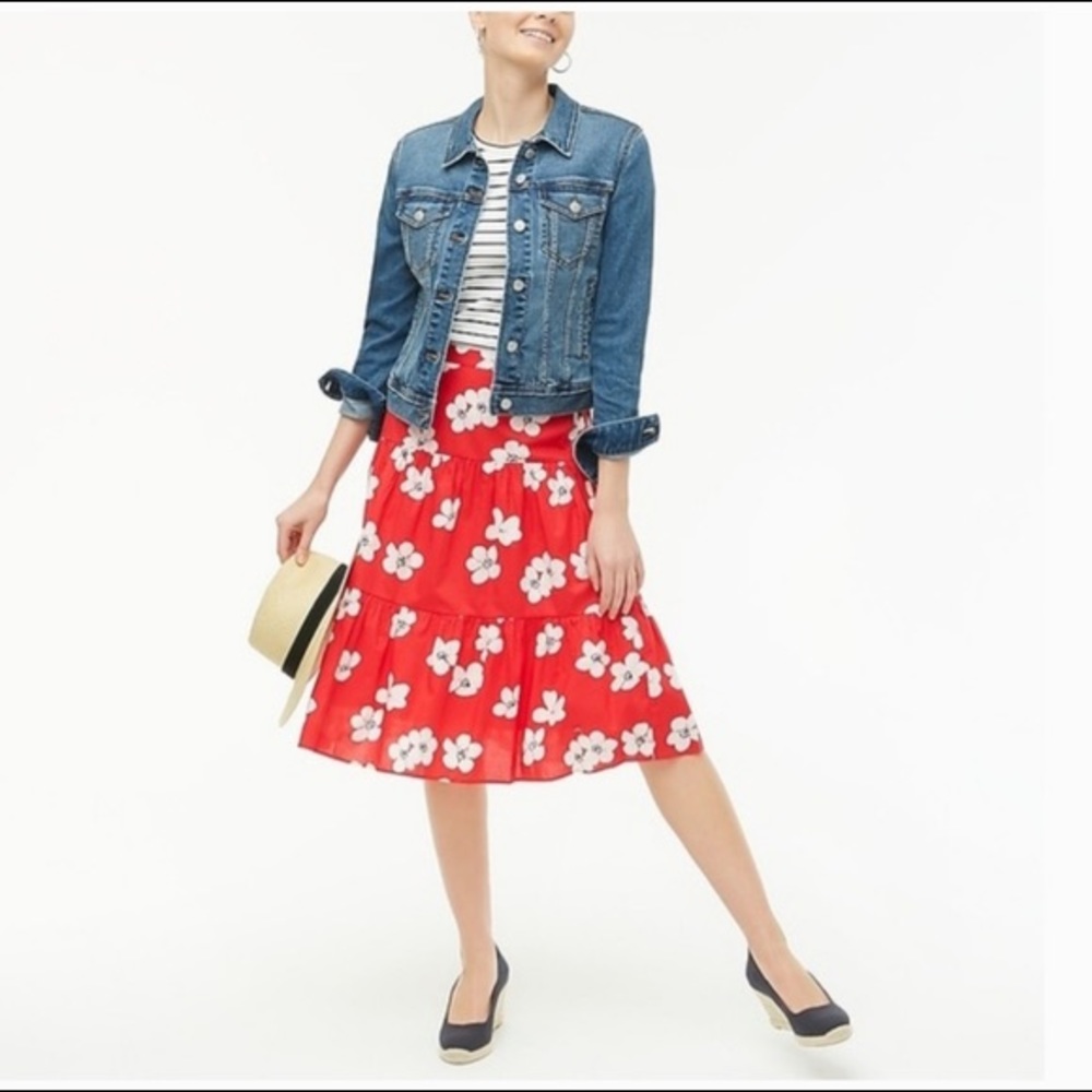 NWT J Crew Floral Tiered Midi Skirt